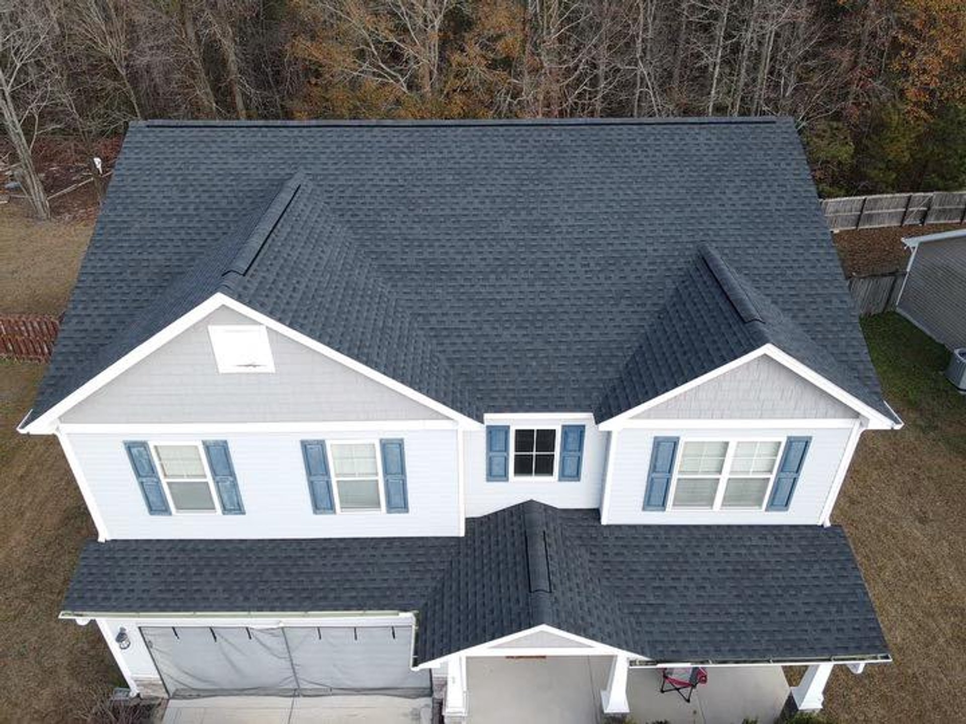 Sleek black shingled roof